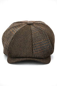 HT6325 - Gorra Newsboy de 8 paneles para hombre, de mezcla de tweed y espiga a cuadros