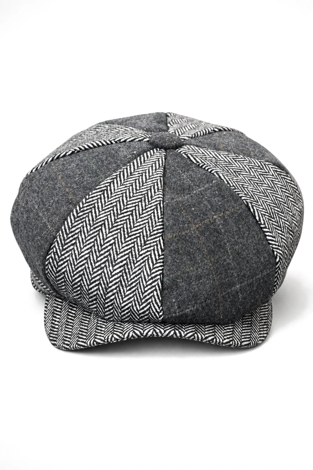 HT6325 - Gorra Newsboy de 8 paneles para hombre, de mezcla de tweed y espiga a cuadros
