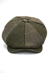 HT6325 - Gorra Newsboy de 8 paneles para hombre, de mezcla de tweed y espiga a cuadros