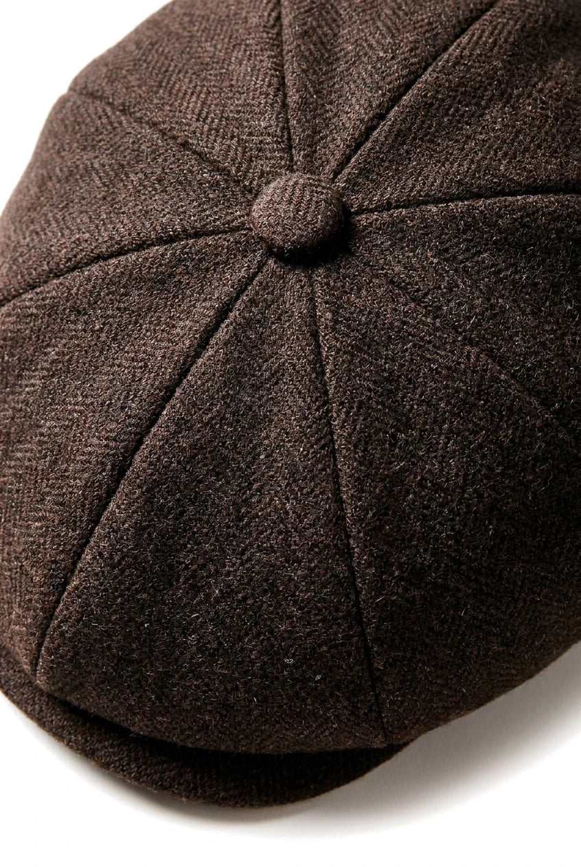 HT6363 - Gorra estilo Newsboy Peaky Blinders de tweed vintage para hombre - Marrón/Vino