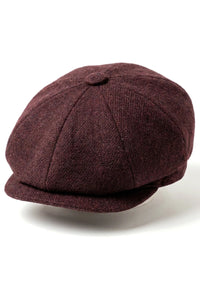HT6363 - Gorra estilo Newsboy Peaky Blinders de tweed vintage para hombre - Marrón/Vino