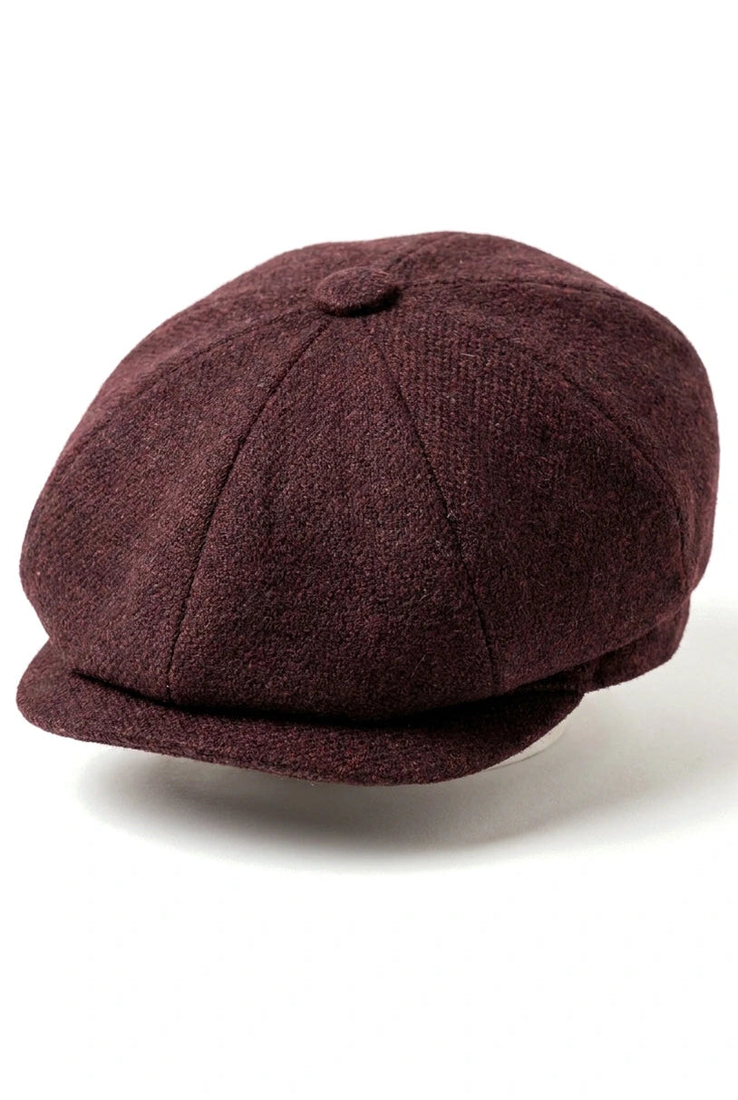 HT6363 - Gorra estilo Newsboy Peaky Blinders de tweed vintage para hombre - Marrón/Vino