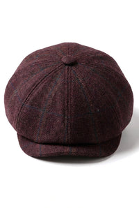 HT6363 - Gorra estilo Newsboy Peaky Blinders de tweed vintage para hombre - Marrón/Vino