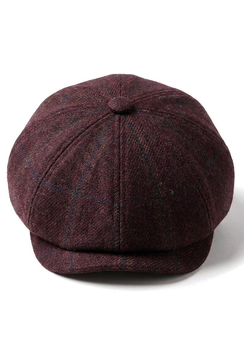 HT6363 - Gorra estilo Newsboy Peaky Blinders de tweed vintage para hombre - Marrón/Vino