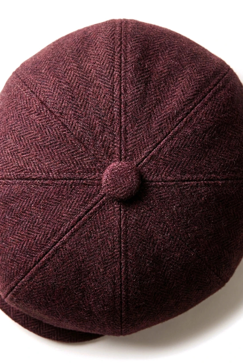 HT6363 - Gorra estilo Newsboy Peaky Blinders de tweed vintage para hombre - Marrón/Vino