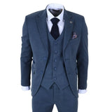 IM40 - Traje de tres piezas de tweed con estampado de espiga azul marino para hombre