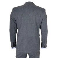 IM41 - Traje de tres piezas de tweed con estampado de espiga gris para hombre