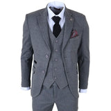 IM41 - Traje de tres piezas de tweed con estampado de espiga gris para hombre