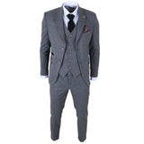 IM41 - Traje de tres piezas de tweed con estampado de espiga gris para hombre