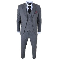 IM41 - Traje de tres piezas de tweed con estampado de espiga gris para hombre
