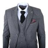 IM41 - Traje de tres piezas de tweed con estampado de espiga gris para hombre