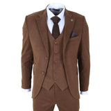 IM42 - Traje de tres piezas de tweed de espiga marrón para hombre
