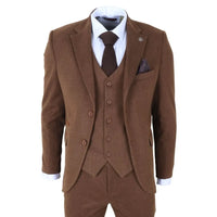 IM42 - Traje de tres piezas de tweed de espiga marrón para hombre
