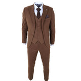 IM42 - Traje de tres piezas de tweed de espiga marrón para hombre