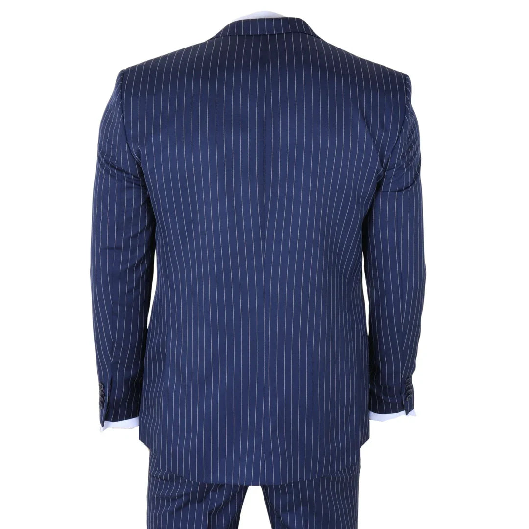 IM43 - Traje de hombre de tres piezas azul marino estilo Shelby con raya diplomática.