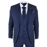IM43 - Traje de hombre de tres piezas azul marino estilo Shelby con raya diplomática.