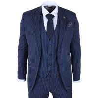 IM43 - Traje de hombre de tres piezas azul marino estilo Shelby con raya diplomática.