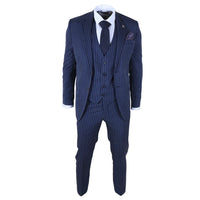 IM43 - Traje de hombre de tres piezas azul marino estilo Shelby con raya diplomática.