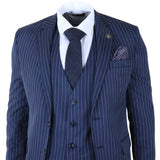 IM43 - Traje de hombre de tres piezas azul marino estilo Shelby con raya diplomática.