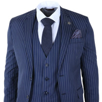 IM43 - Traje de hombre de tres piezas azul marino estilo Shelby con raya diplomática.