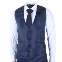 IM43 - Traje de hombre de tres piezas azul marino estilo Shelby con raya diplomática.