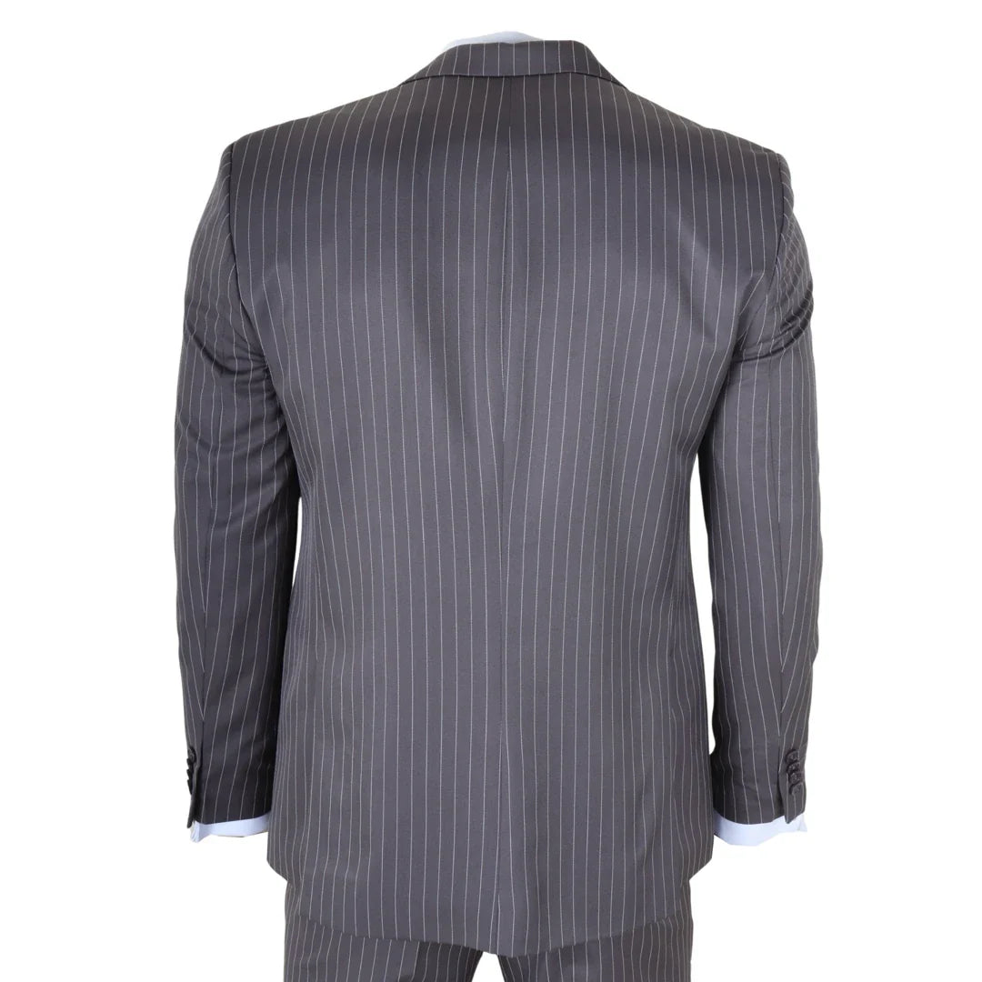 IM44 - Traje gris de tres piezas para hombre con raya diplomática, estilo Shelby