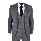 IM44 - Traje gris de tres piezas para hombre con raya diplomática, estilo Shelby