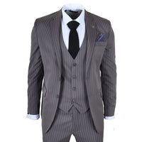 IM44 - Traje gris de tres piezas para hombre con raya diplomática, estilo Shelby