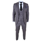 IM44 - Traje gris de tres piezas para hombre con raya diplomática, estilo Shelby