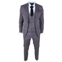 IM44 - Traje gris de tres piezas para hombre con raya diplomática, estilo Shelby