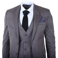IM44 - Traje gris de tres piezas para hombre con raya diplomática, estilo Shelby