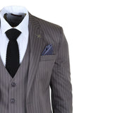 IM44 - Traje gris de tres piezas para hombre con raya diplomática, estilo Shelby