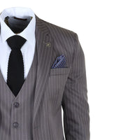 IM44 - Traje gris de tres piezas para hombre con raya diplomática, estilo Shelby