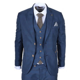 IM50 - Traje de tres piezas a cuadros azules para hombre, corte entallado