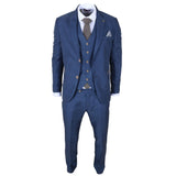 IM50 - Traje de tres piezas a cuadros azules para hombre, corte entallado