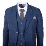 IM50 - Traje de tres piezas a cuadros azules para hombre, corte entallado