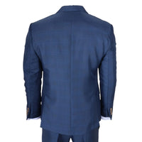 IM50 - Traje de tres piezas a cuadros azules para hombre, corte entallado