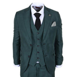IM52 - Traje de hombre de 3 piezas a cuadros verdes de corte entallado
