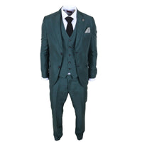 IM52 - Traje de hombre de 3 piezas a cuadros verdes de corte entallado