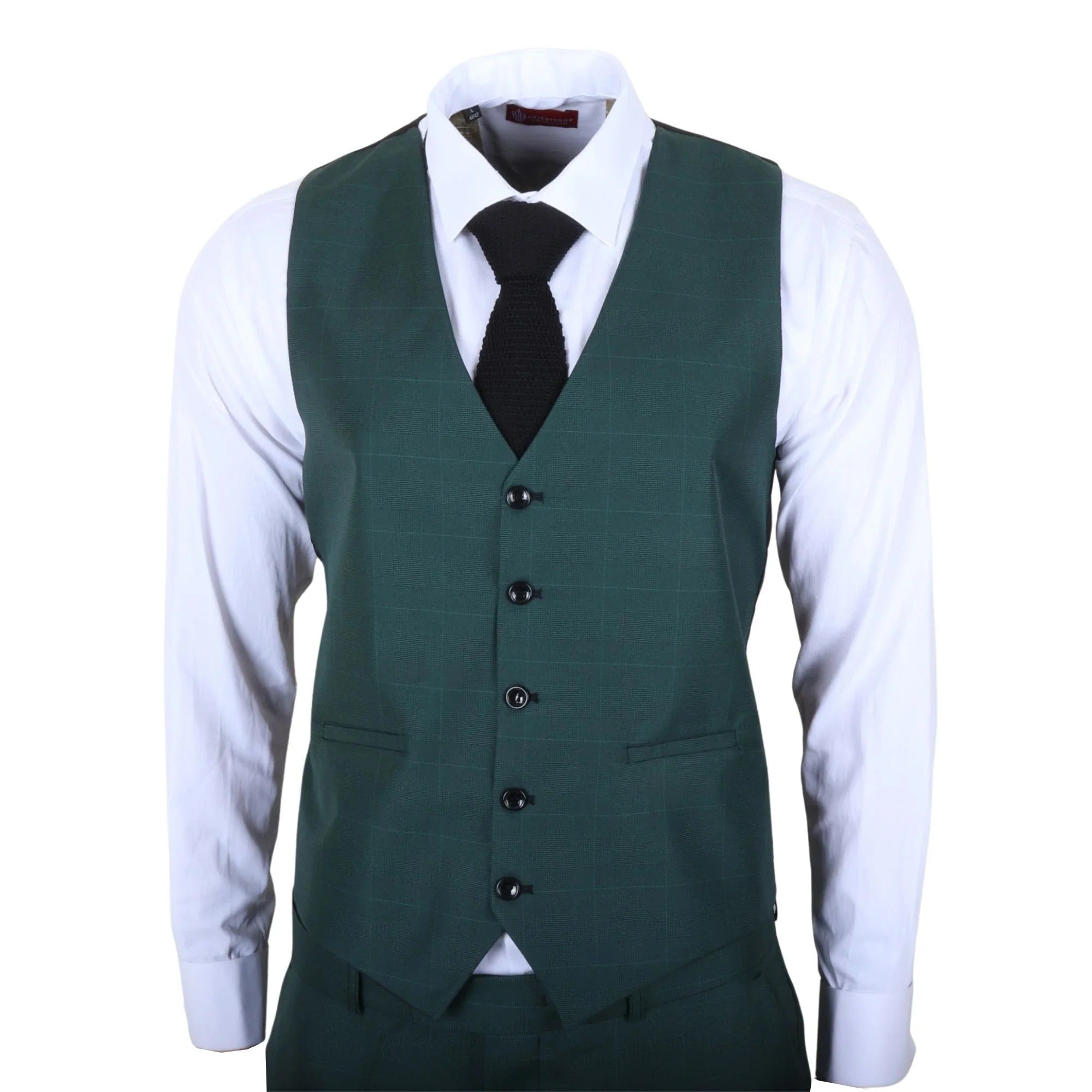 IM52 - Traje de hombre de 3 piezas a cuadros verdes de corte entallado