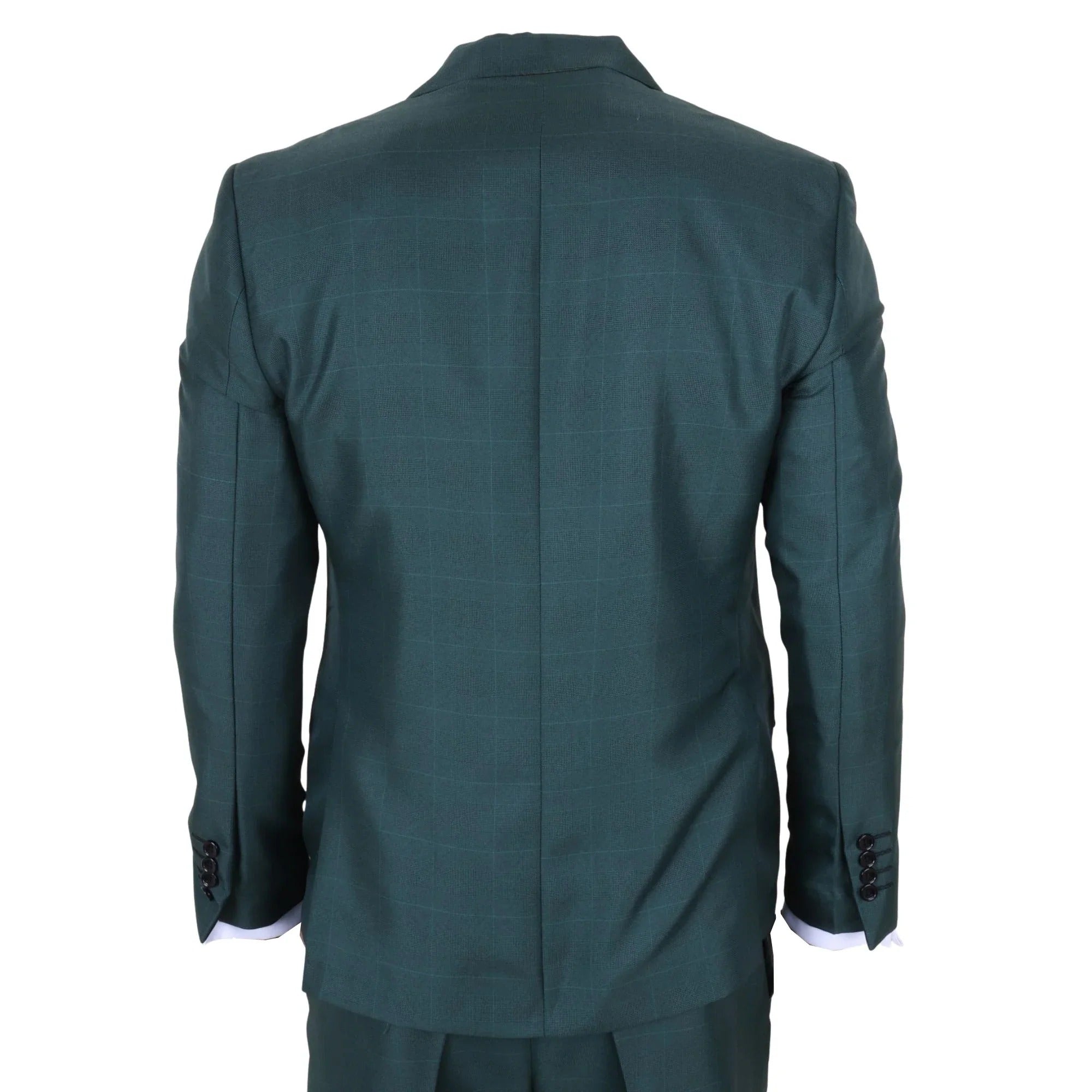 IM52 - Traje de hombre de 3 piezas a cuadros verdes de corte entallado