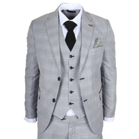 IM53 - Traje de hombre de tres piezas a cuadros grises de corte entallado
