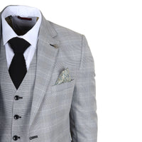 IM53 - Traje de hombre de tres piezas a cuadros grises de corte entallado