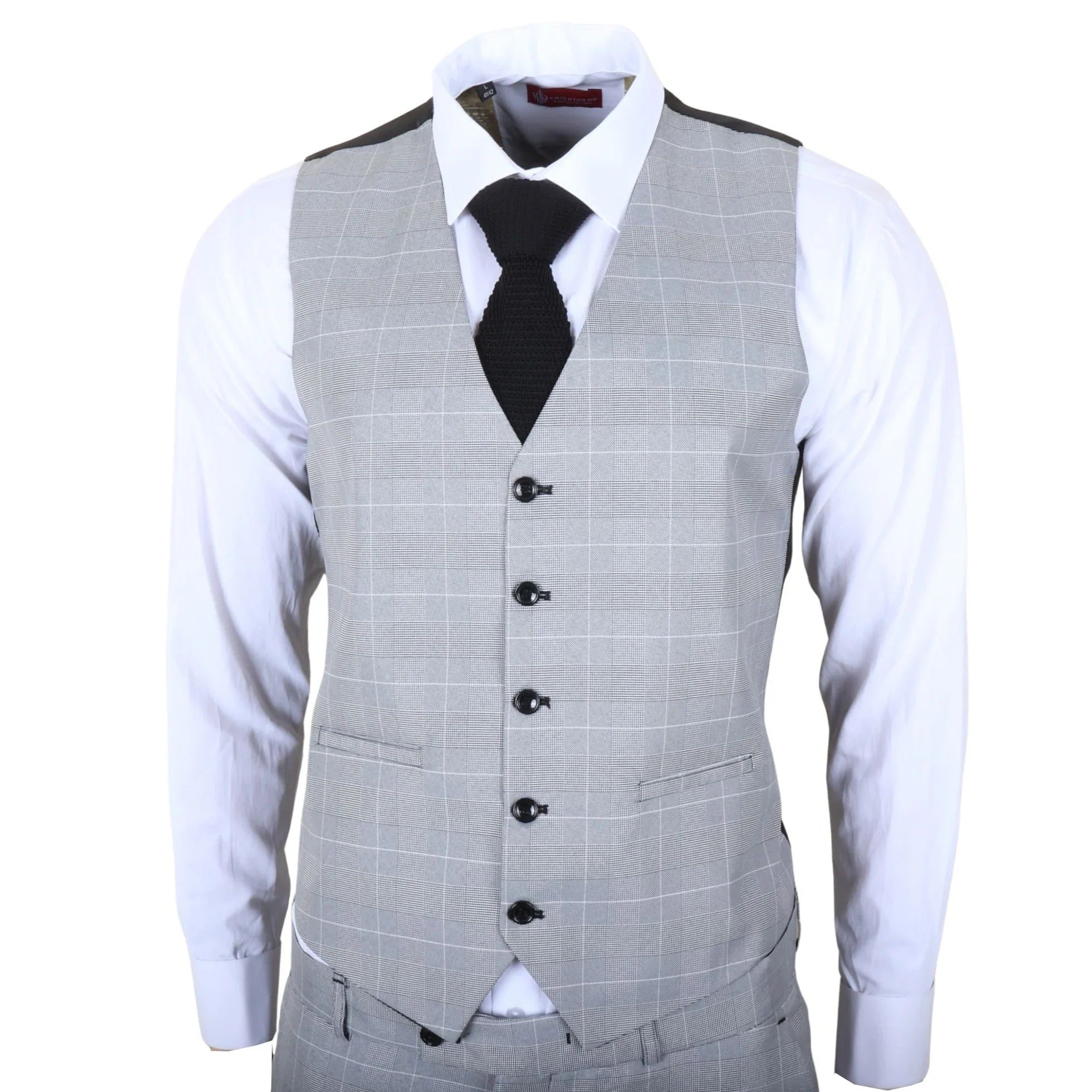 IM53 - Traje de hombre de tres piezas a cuadros grises de corte entallado