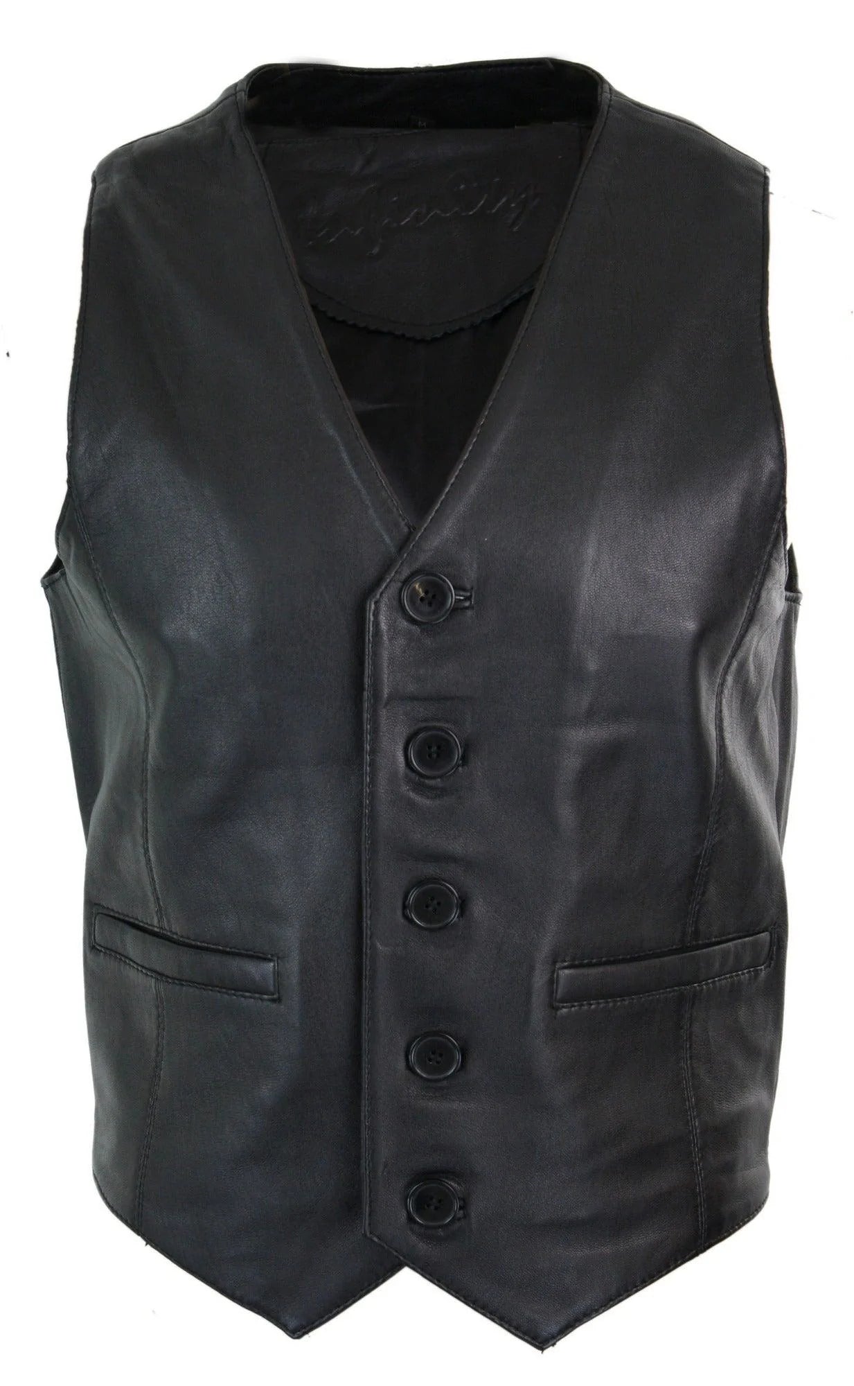 Infinity 153 Napa - Chaleco de cuero auténtico para hombre, estilo clásico vintage retro, color negro.