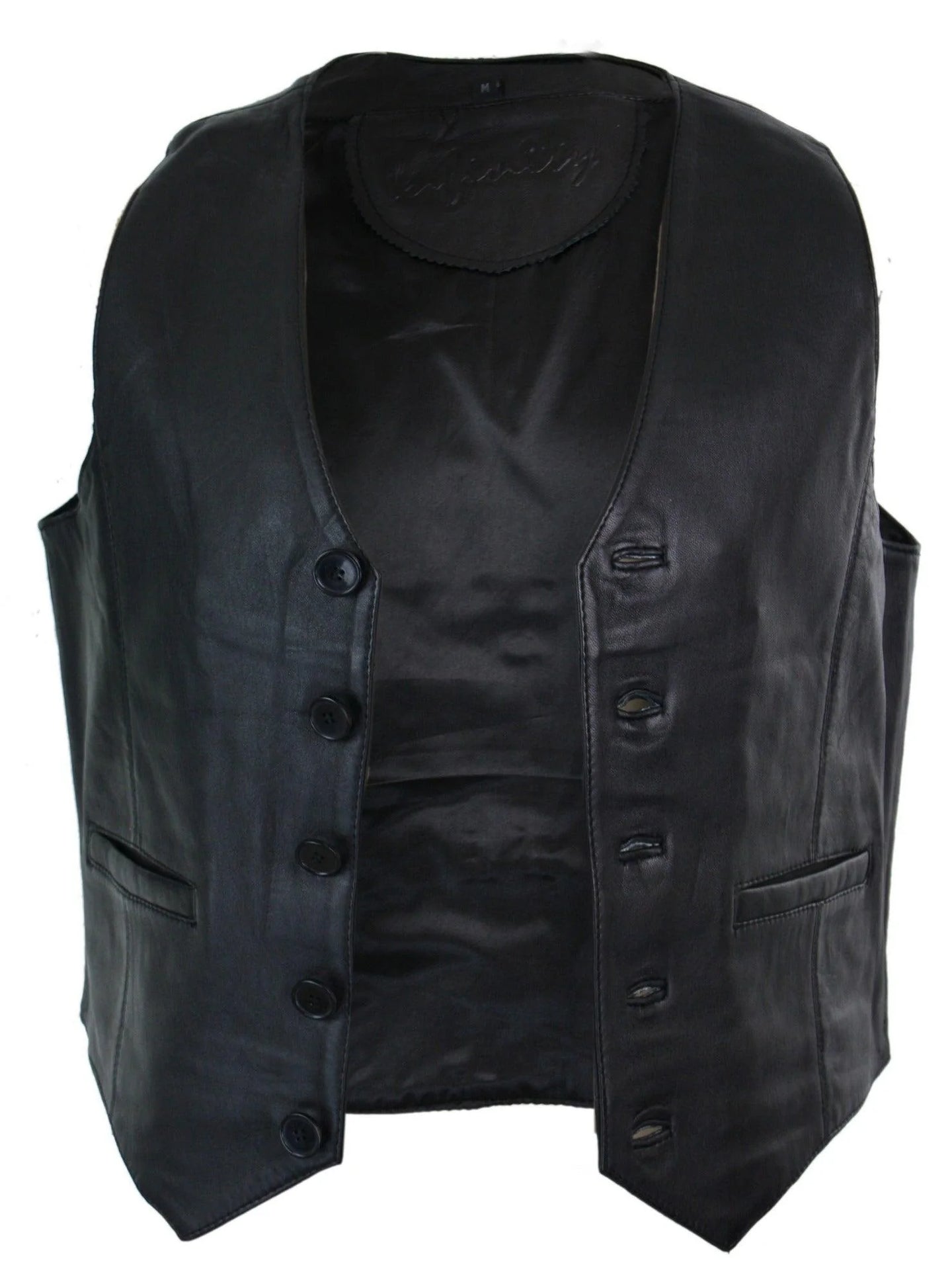Infinity 153 Napa - Chaleco de cuero auténtico para hombre, estilo clásico vintage retro, color negro.