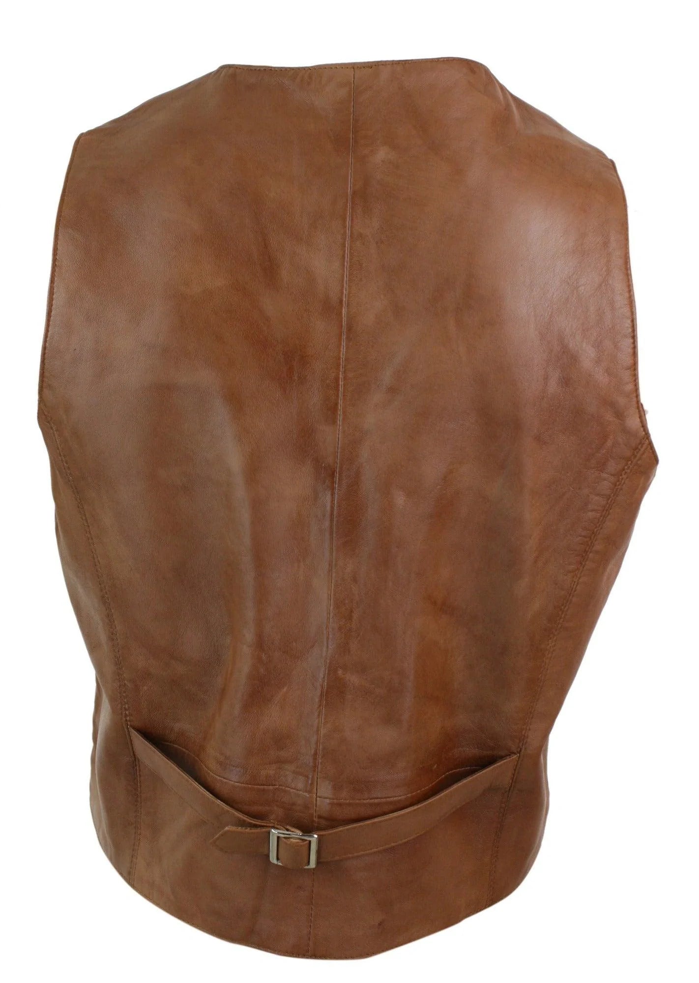 Infinity 153 Napa - Chaleco de cuero auténtico para hombre, estilo clásico vintage retro, color camel.