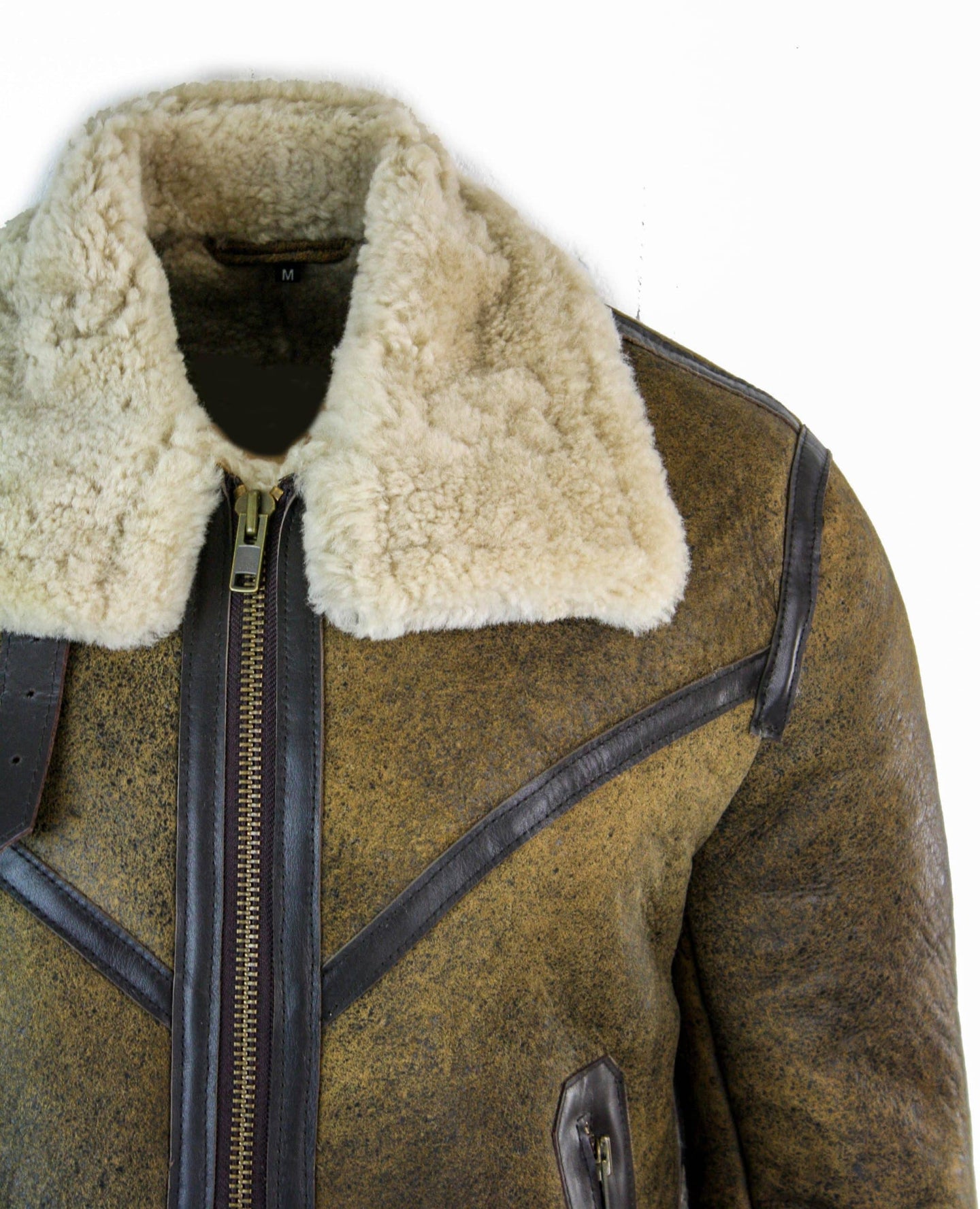 Chaqueta Infinity EK01 para hombre, de piel de oveja auténtica, estilo vikingo vintage de la RAF, color marrón crema.