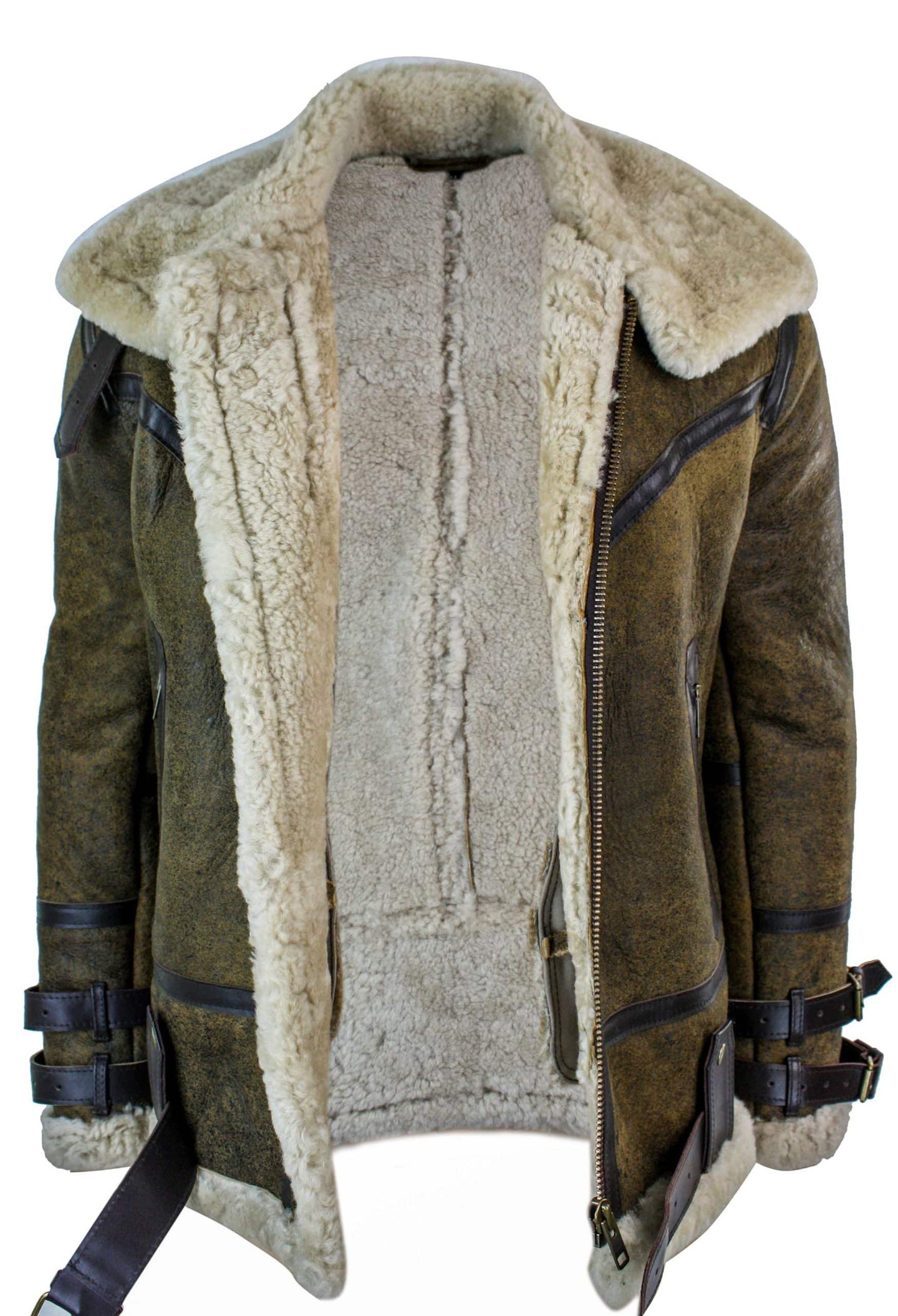 Chaqueta Infinity EK01 para hombre, de piel de oveja auténtica, estilo vikingo vintage de la RAF, color marrón crema.