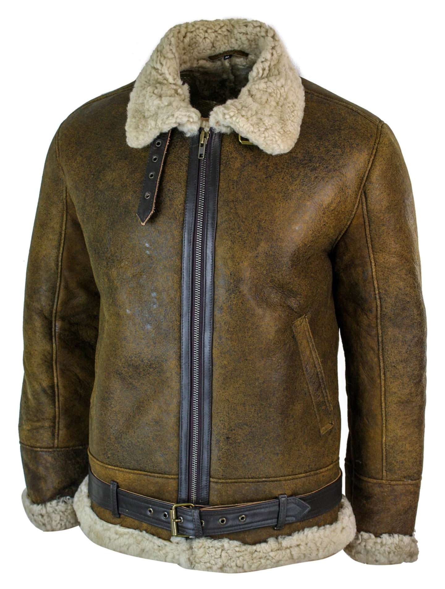 Chaqueta Infinity EK02 para hombre, estilo vintage, de piel de oveja Sherling color crema, de piloto de la RAF.